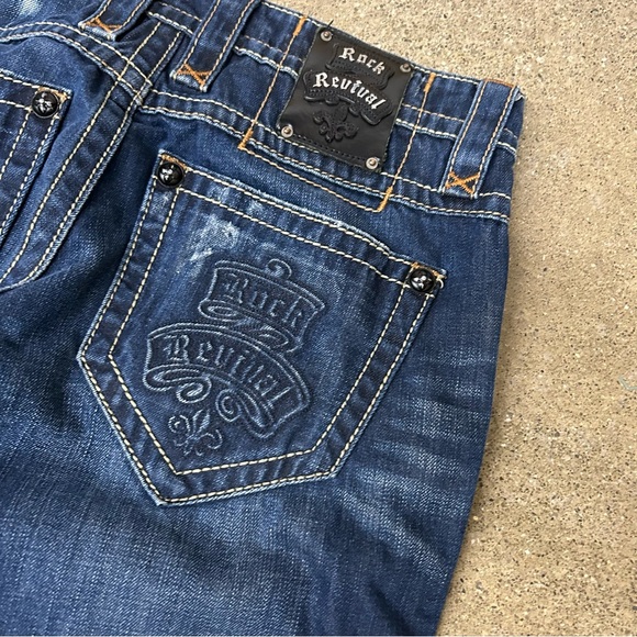 Rock Revival Jeans Mens 32x32 Blue Russell Straight Y2K Embroidered Grunge 2000s - Picture 8 of 10